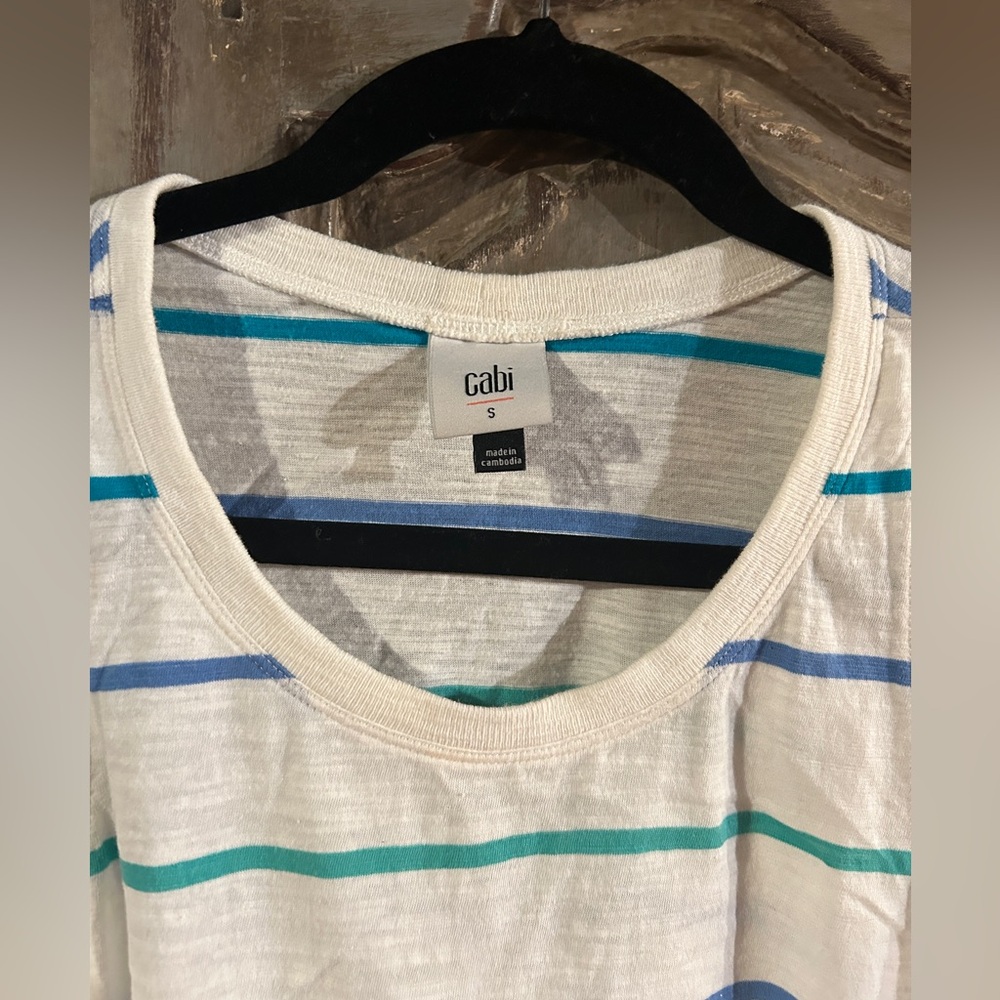 CAbi White Tank Top with Blue and Green Stripes - Picture 2 of 3